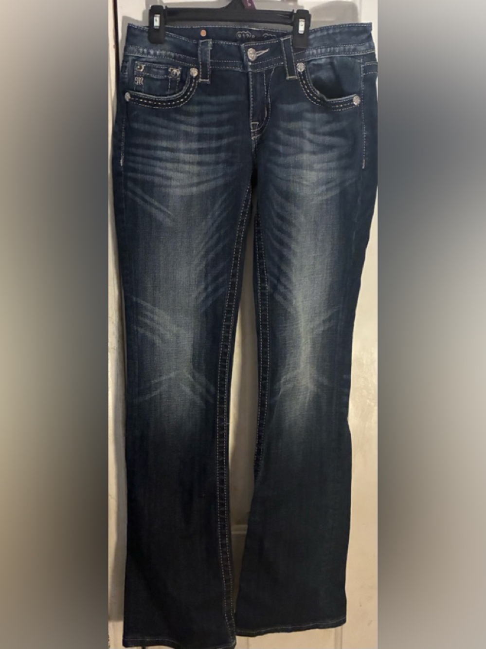 Miss Me Dark Blue Boot Cut Jeans with Contrast Stitching size 28